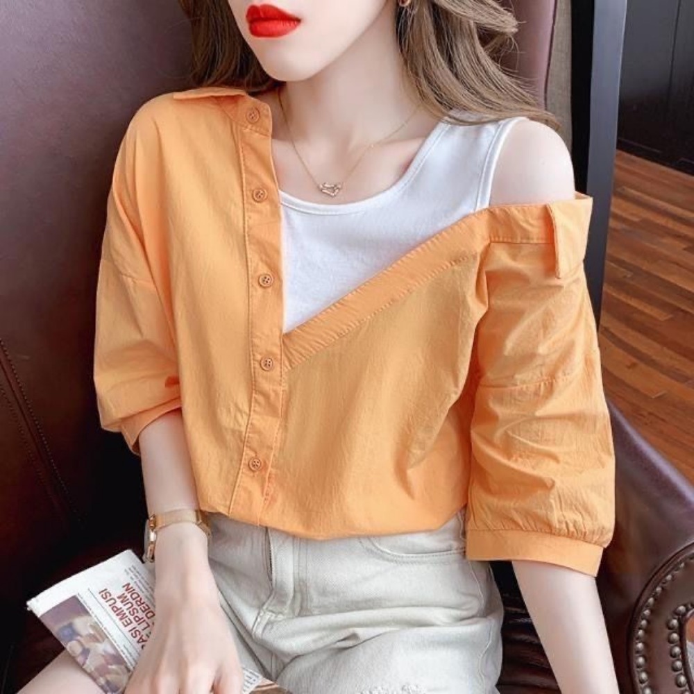 Summer Clothing New Look - Fashionable Casual Shoulder Bared Women's Shirt