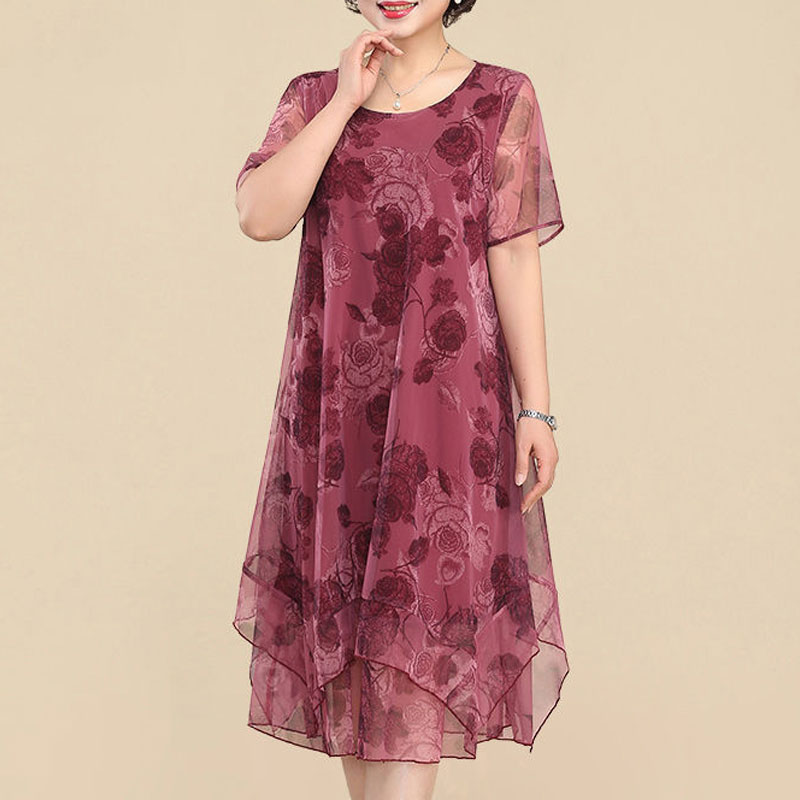NEW O-Neck Short Sleeve Dresse - Summer Clothing For 70 Year Old Woman recension och pris