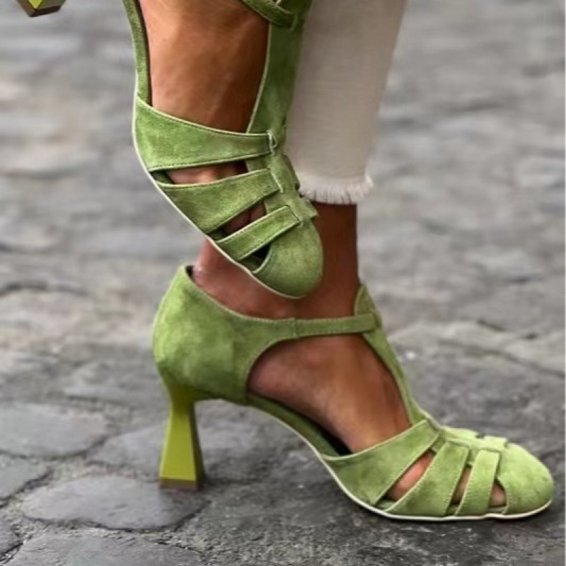 Women's Green Suede Kitten Hee - Summer Clothing Elegant recension och pris