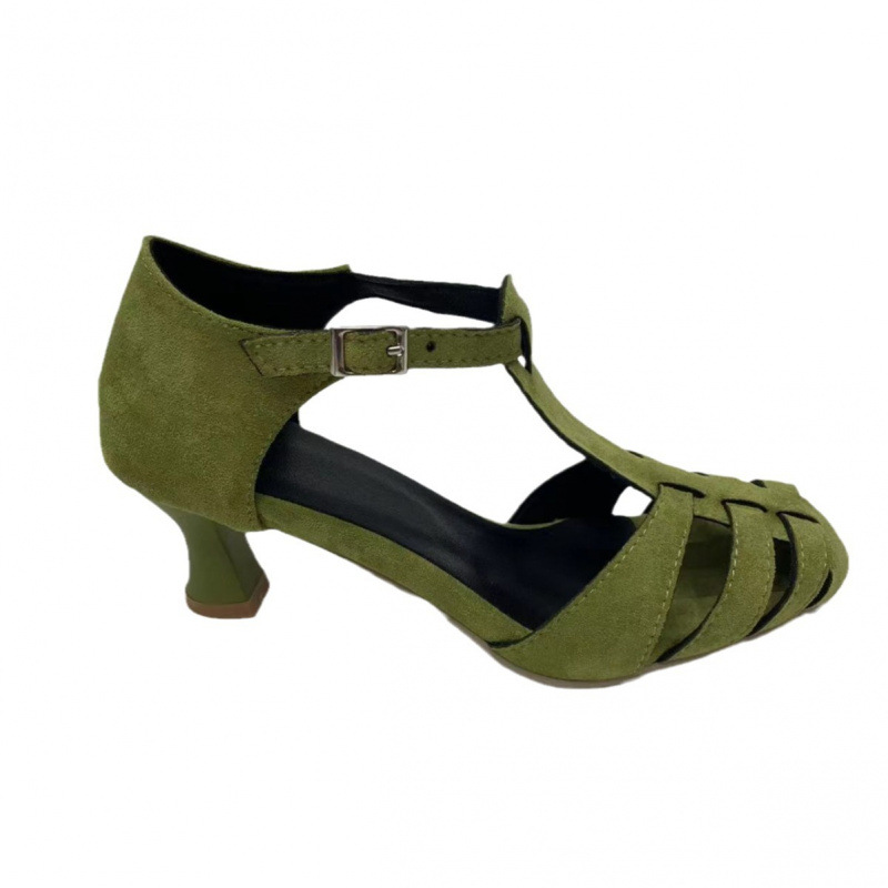 Women's Green Suede Kitten Hee - Summer Clothing Elegant recension och pris