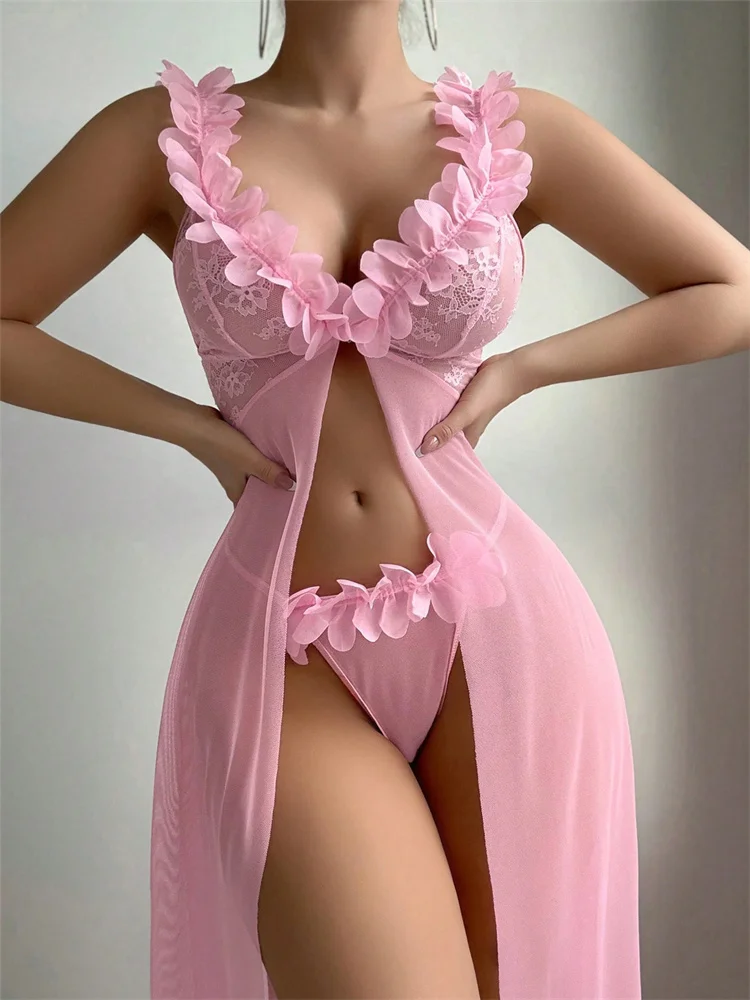 Pink Floral Lace See Through N - Summer Clothing Elegant recension och pris