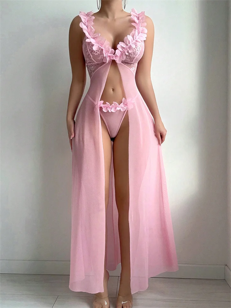 Pink Floral Lace See Through N - Summer Clothing Elegant recension och pris