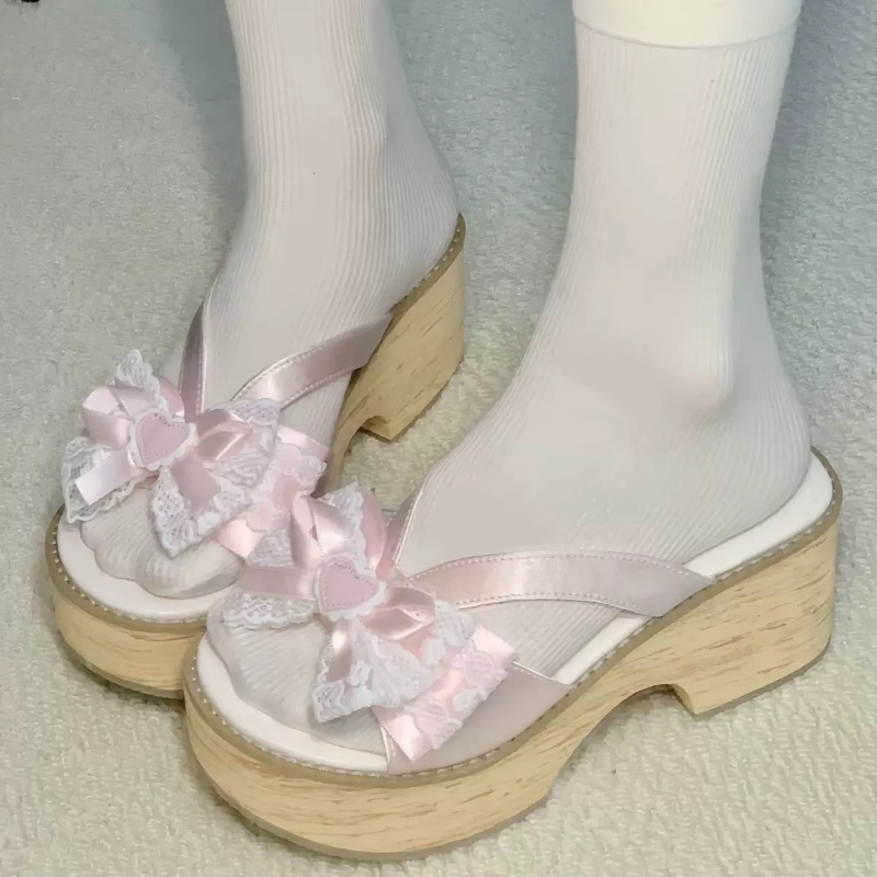 Sweet Bow Wood Grain Thick Bot - Summer Clothing Elegant recension och pris