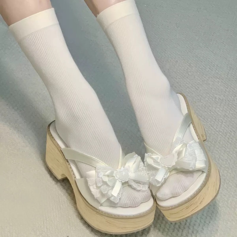 Sweet Bow Wood Grain Thick Bot - Summer Clothing Elegant recension och pris