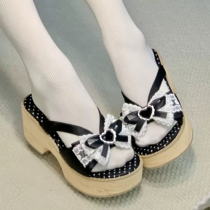 Sweet Bow Wood Grain Thick Bot - Summer Clothing Elegant recension och pris