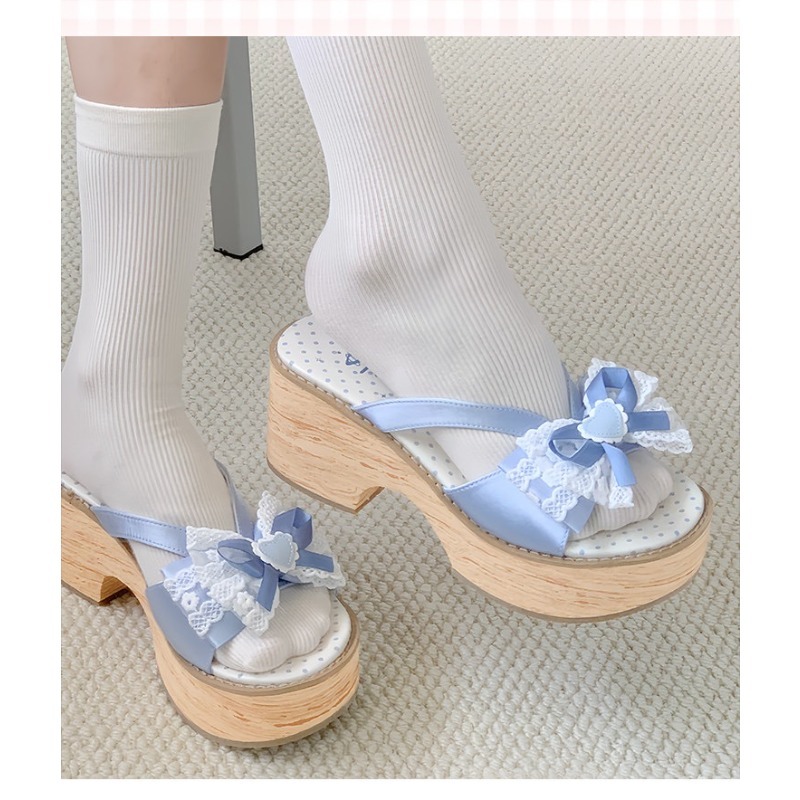 Sweet Bow Wood Grain Thick Bot - Summer Clothing Elegant recension och pris