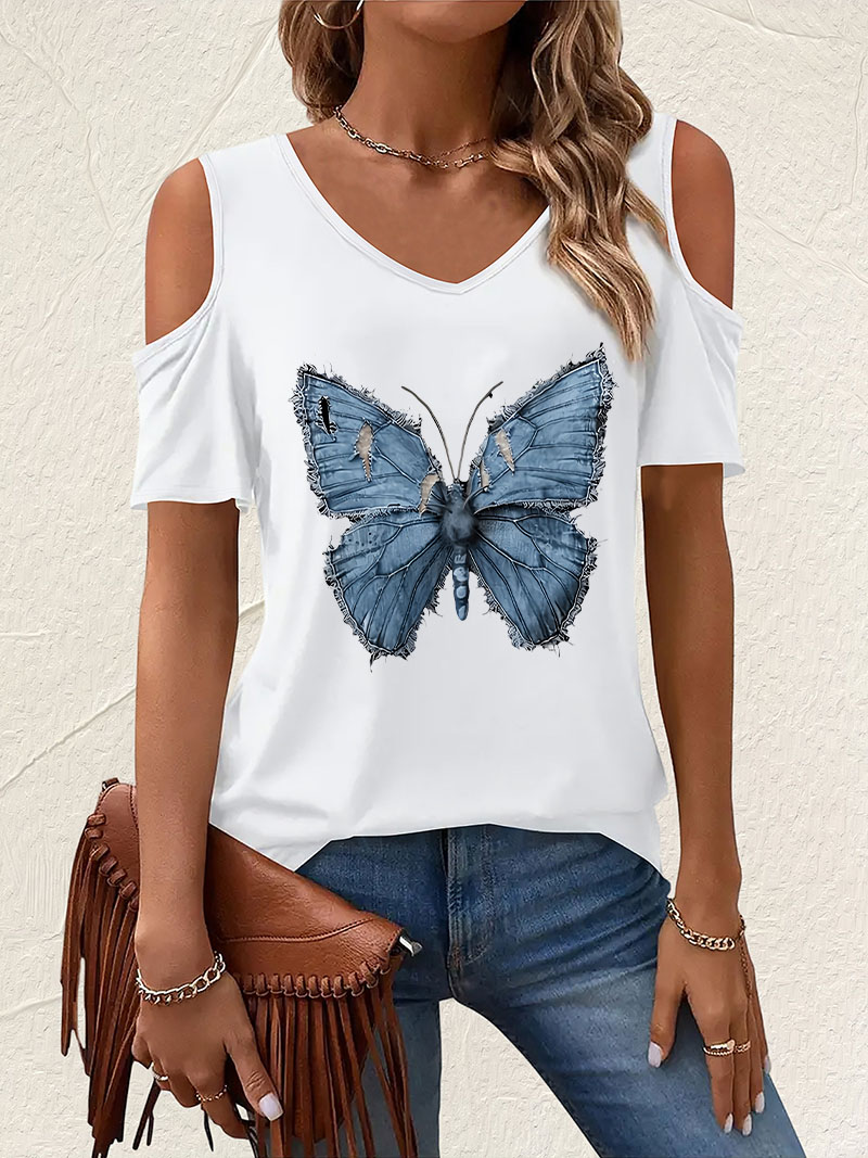 Vintage V-Neck Butterfly Print - Summer Clothing Drop recension och pris