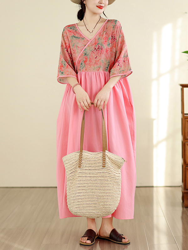 Retro Style Cotton Linen V-Nec - Summer Clothing New Look recension och pris